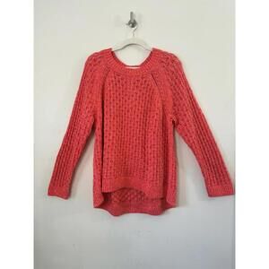 LOFT Plus 20/22 Coral Open Knit Hi-Low Pullover Sweater Cotton Blend